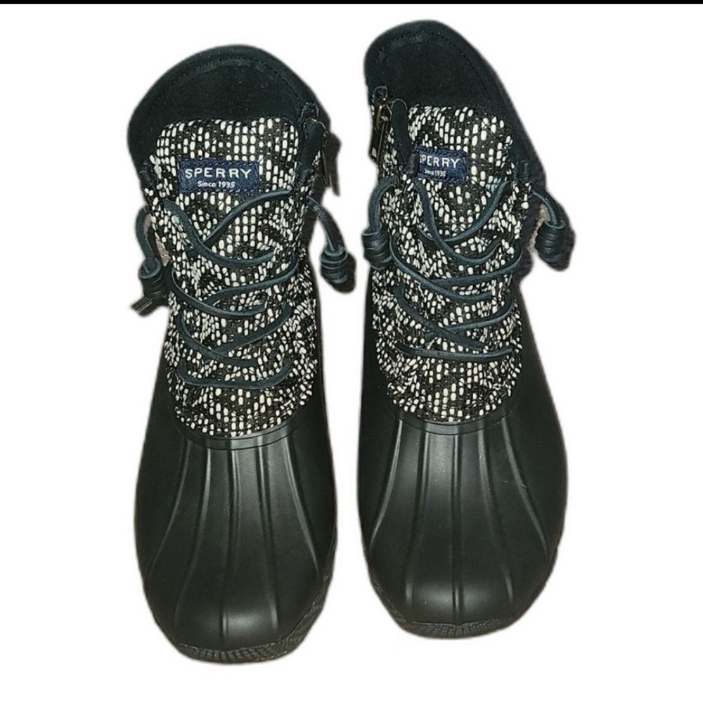 Sperry Black and White Patterned Winter Boots